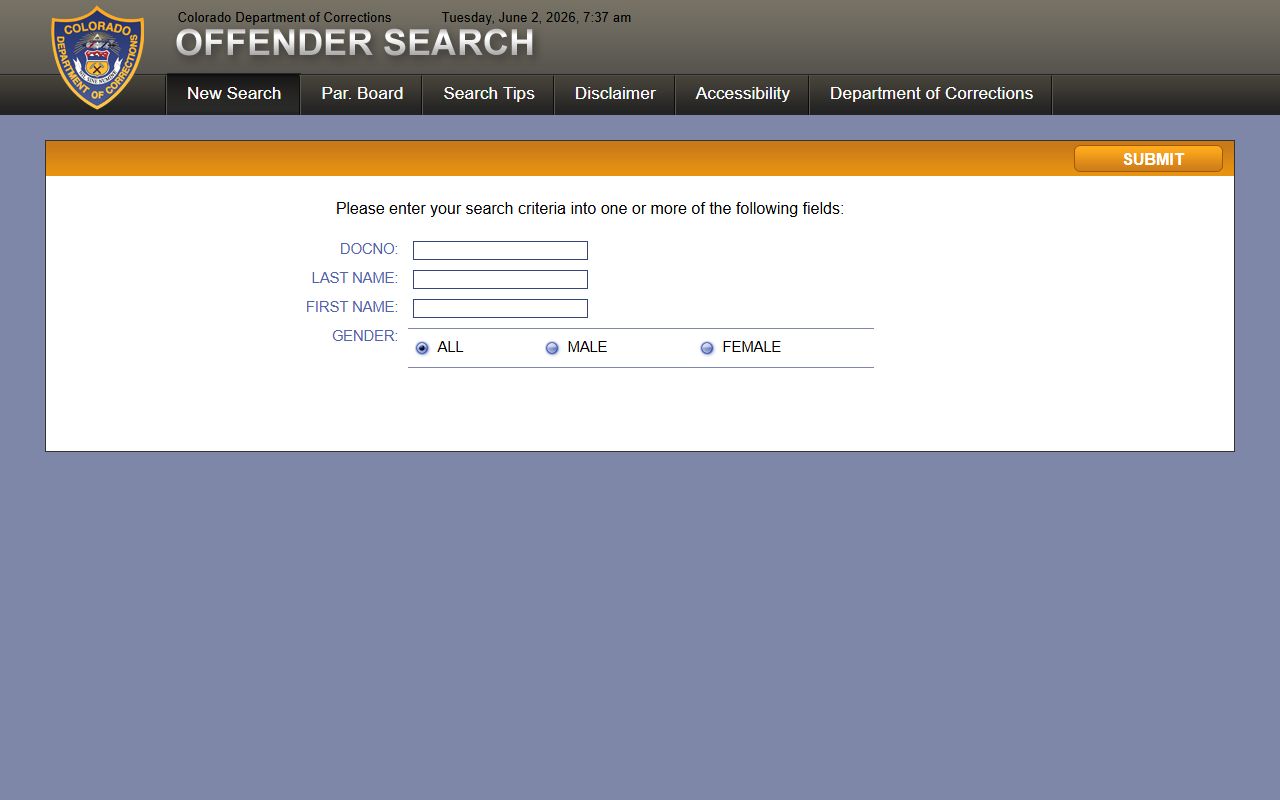 Colorado DOC offender search interface used for Crowley County Correctional Facility inmates