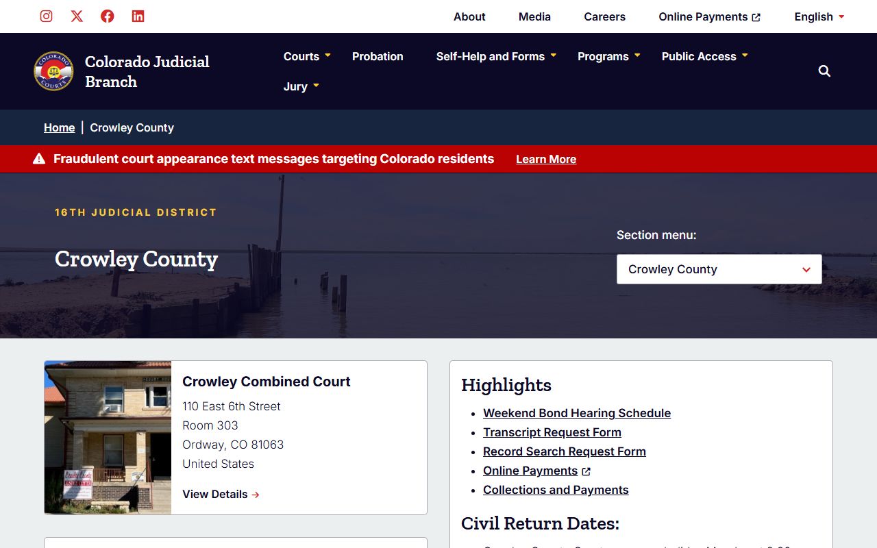 Crowley County court records after jail arrest combined court records request page